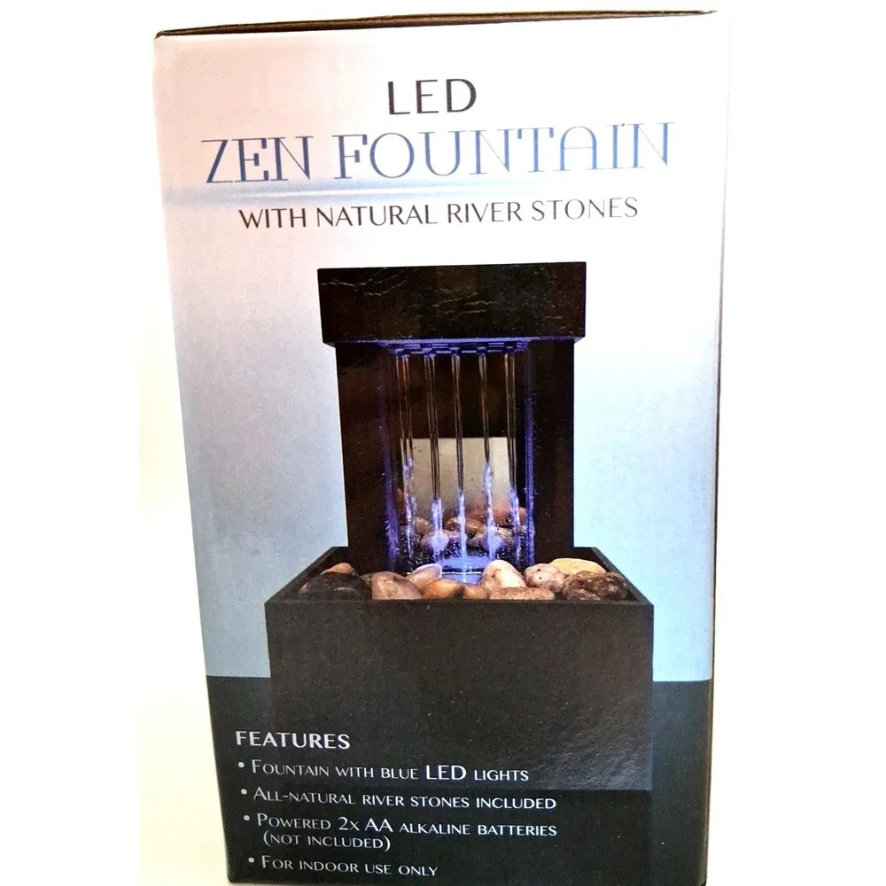 Relaxing Modern Zen Fountain with Blue LED Lights‎ w/ Natural River Rocks